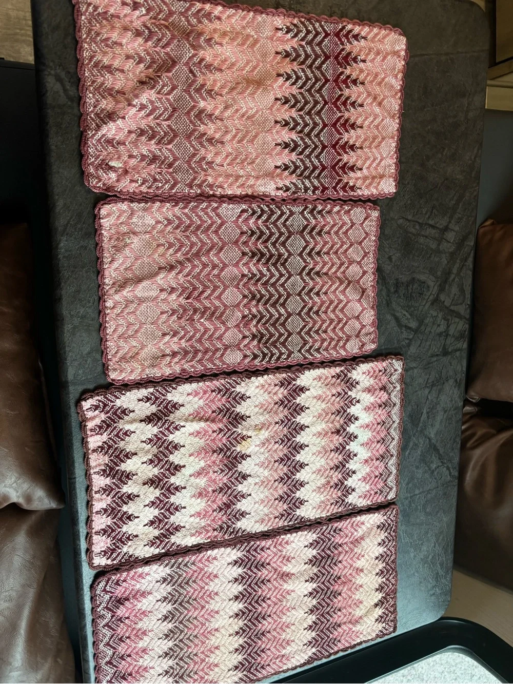 Vintage granny cor Handwoven Pink Chevron Table Runners/mats- Set of 4, 2 sizes